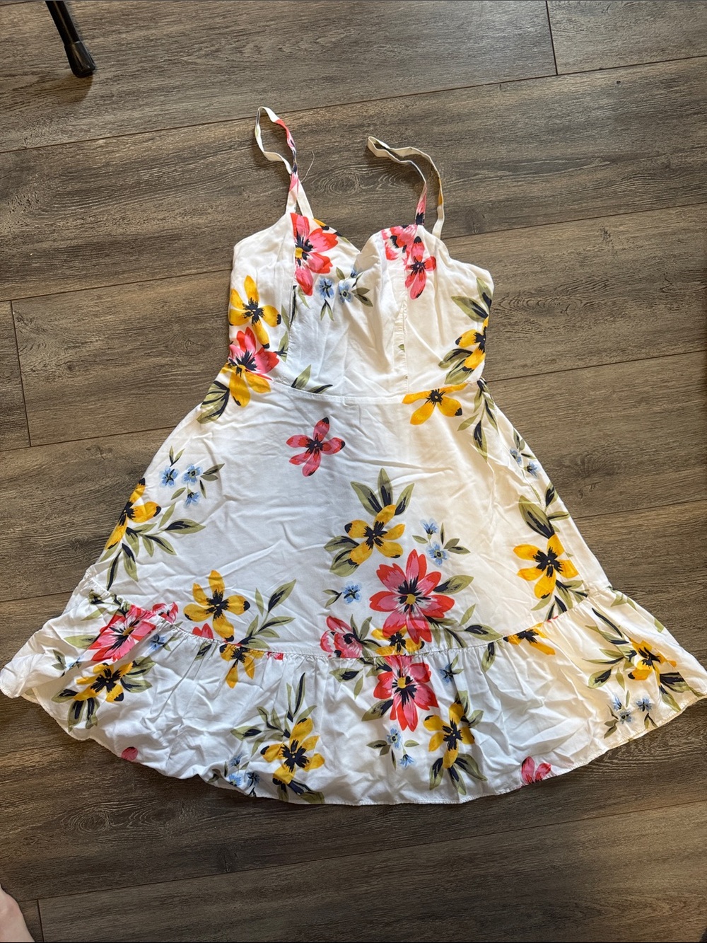 Old Navy White Floral Midi Dress with Pink & Yellow Blooms